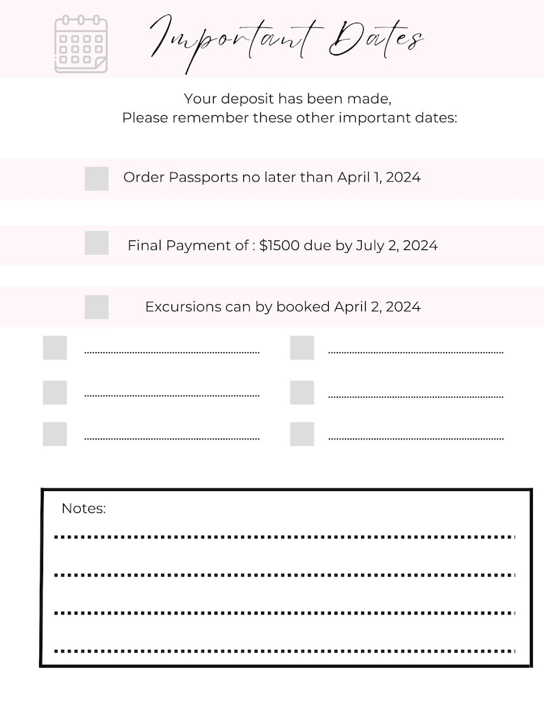 Cruise Vacation Itinerary Template, Travel Itinerary Template - Etsy