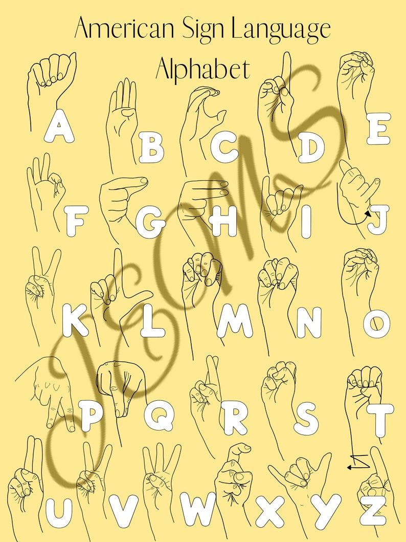 American Sign Language Alphabet Chart Easy Print PDF Etsy
