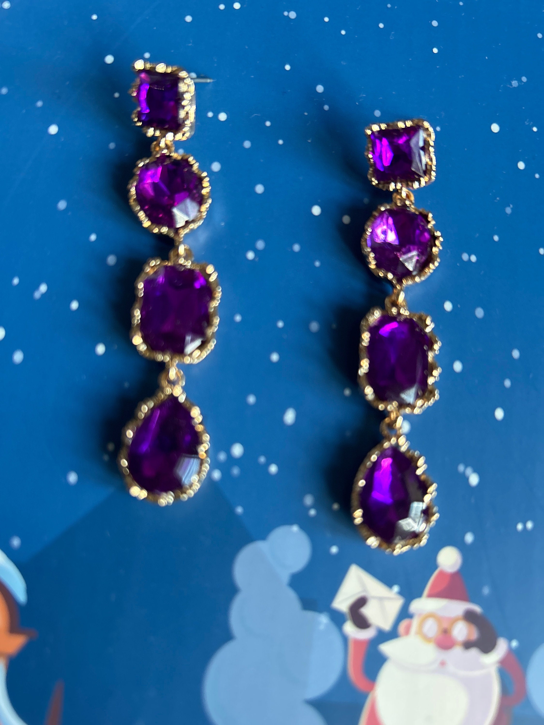 Boucles D'oreilles Pendantes – Chandelier En Strass Et Verre De Bohème – Violet – Artisanales