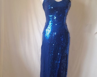 Vintage Jessica Rabbit in Blue Sequined formal gown