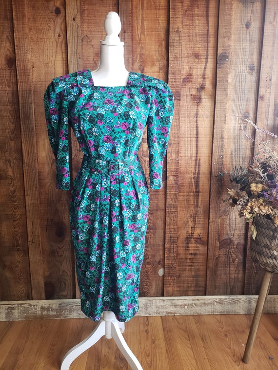 Vintage-80's does 40's Teal Tulip Dress "The Margo