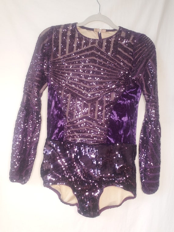 Eggplant Purple Sequenced Dance Leotard Large Gem