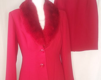 Vintage Alberto McCauley Red Skirt Suit &quot;The devil is Elizabeth Hurley&quot; or &quot;Christmas Present&quot;