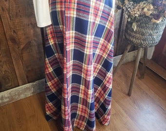Vintage 70s Maxi Skirt in Plaid with golden thread throughout Size 29/Medium &quot;The Donna&quot;