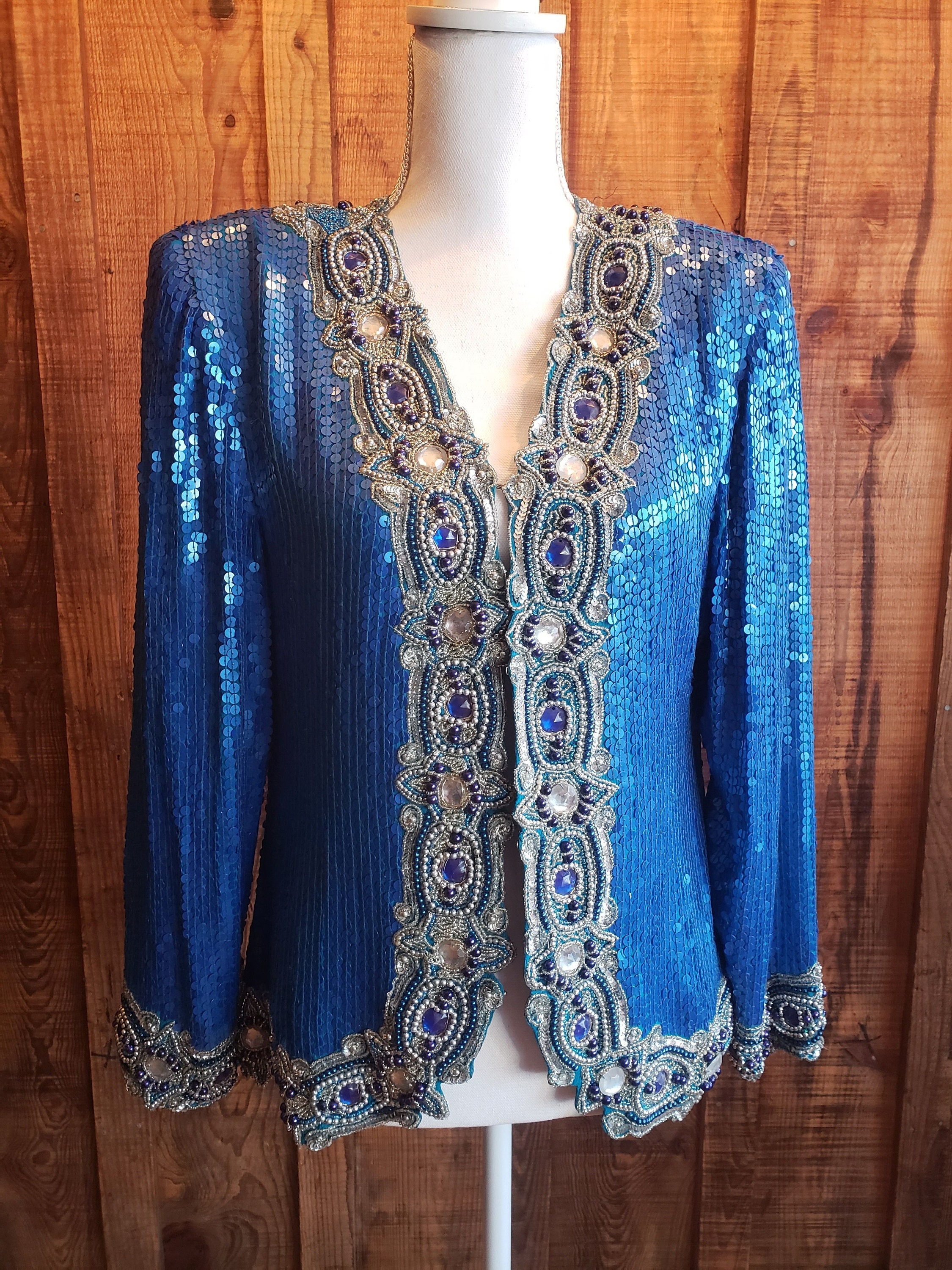 Vintage RARE Blue Sequined and Bedazzled Party Jacket "The Aphrodite" Size Medium