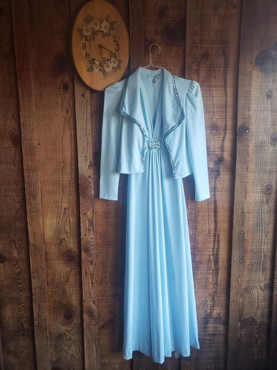 Vintage Powder Blue 1970s 2 piece Formal Dress "Th