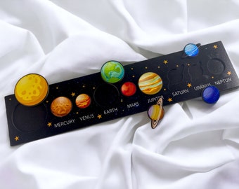 Solar System Busy Board Planet Puzzle for Kids, Wooden Name Puzzle, Montessori Toy, Educational Gifts, Unique Gift For Kid, Baby And Toddler