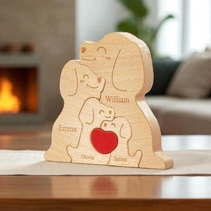 Personalized Wooden Dog Family Puzzle, Custom Engraved Names Gift for Parents, Pet Lovers, Baby Shower, Mother’s Day Keepsak, Christmas Gift