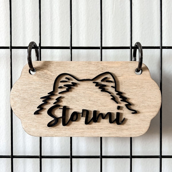 Personalized Dog Ears Outline Crate Name Tag, Acrylic Wood Name Plaque, Custom Silhouette Dog Sign, Small Breed