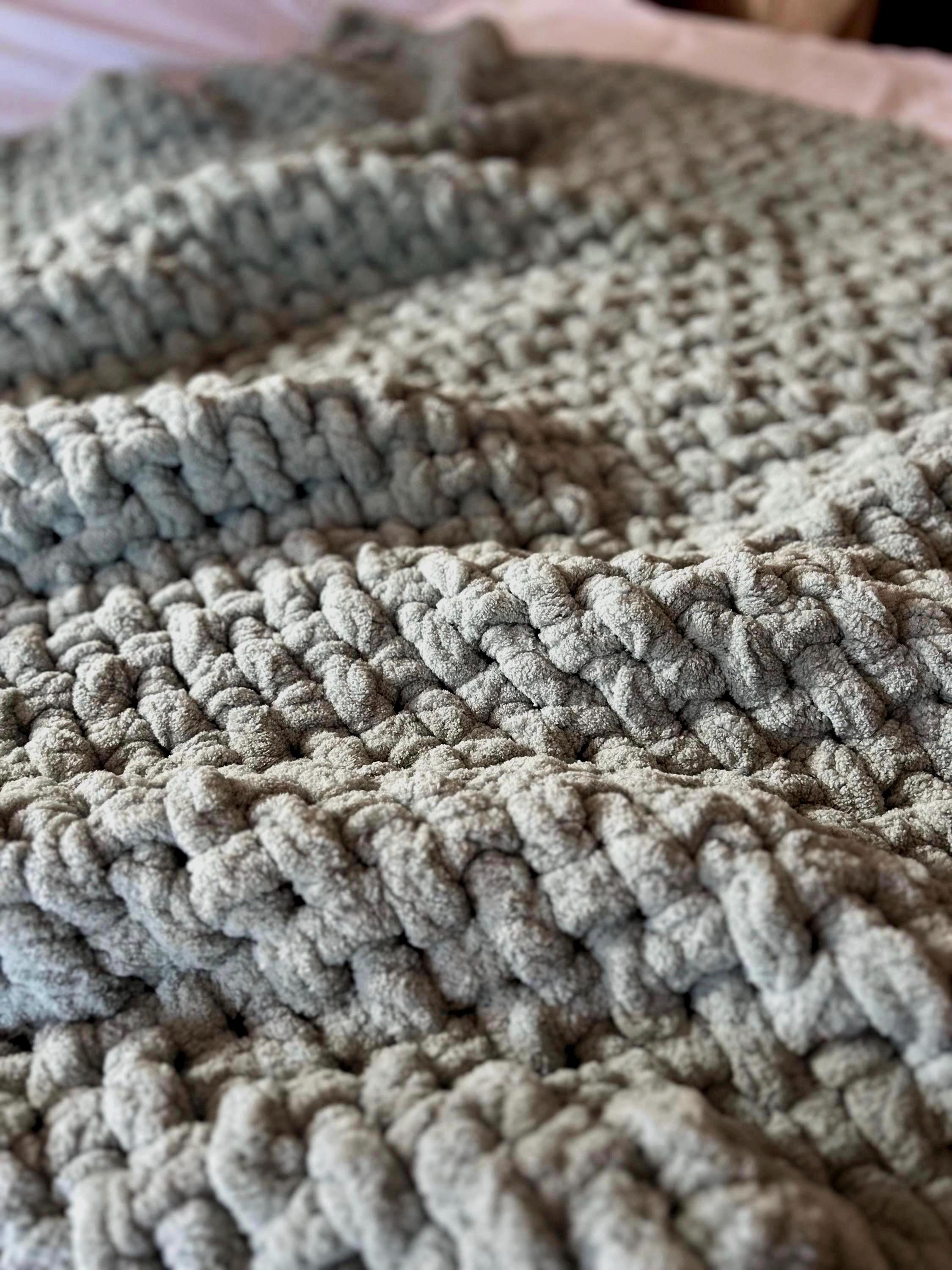 Organic Cotton Knitted Hearts Blanket - Sage Green