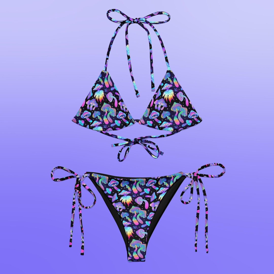 Psychedelic Mushroom Bikinirecycled String Bikinimagic Etsy