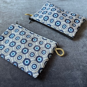 Evil Eye Coin Purse - Handmade Traditional Turkish / Greek Eye Pouch - Blue Eye Purse, mini Make-up bag, wallet, boho nazar pencil case gift