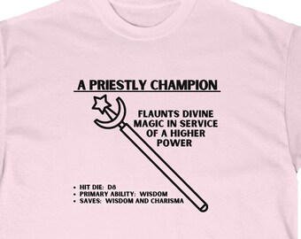 T-shirt med prästerskap, D&D-t-shirt, Välj din färg, Upp till 5x storlekar, Holy Cleric-t-shirt, Unisex bomulls-t-shirt, Perfekt present till bästa vän