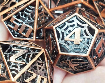 New! Musical Spider Hollow Bronze Aged Dice Set, Dungeons and Dragons Dice, Hollow Polyhedral Dragon Dice7 PCS, Role Playing Board Game D&D