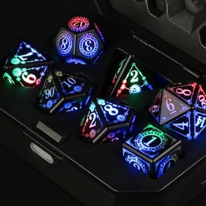 セール中！カラフルなLEDライト付きDnDパーティーダイス、DMダイス、D&Dプレイヤーへのギフト、ライトアップダイス、ライトダイスセット、LEDダイス、レインボー充電ダイスセット 7個
