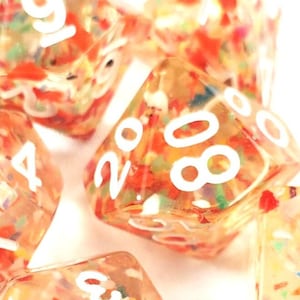 Clear Confetti Party Resin Dice Set With White Numbering, Role-playing Game Dice Set, Unique Gaming Dice, Numbered Dice, Gaming Lover Gift