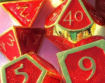 New! Lucky Red Metal Dice set with Gold Numbers