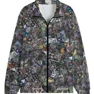 Novo Preço Mais Baixo! Jaqueta D&D Fleece Preto Dice Print, Tamanhos Até 5xl, Jaqueta DnD Print, Jaqueta Fleece Zipper, Jaqueta Preta Unissex