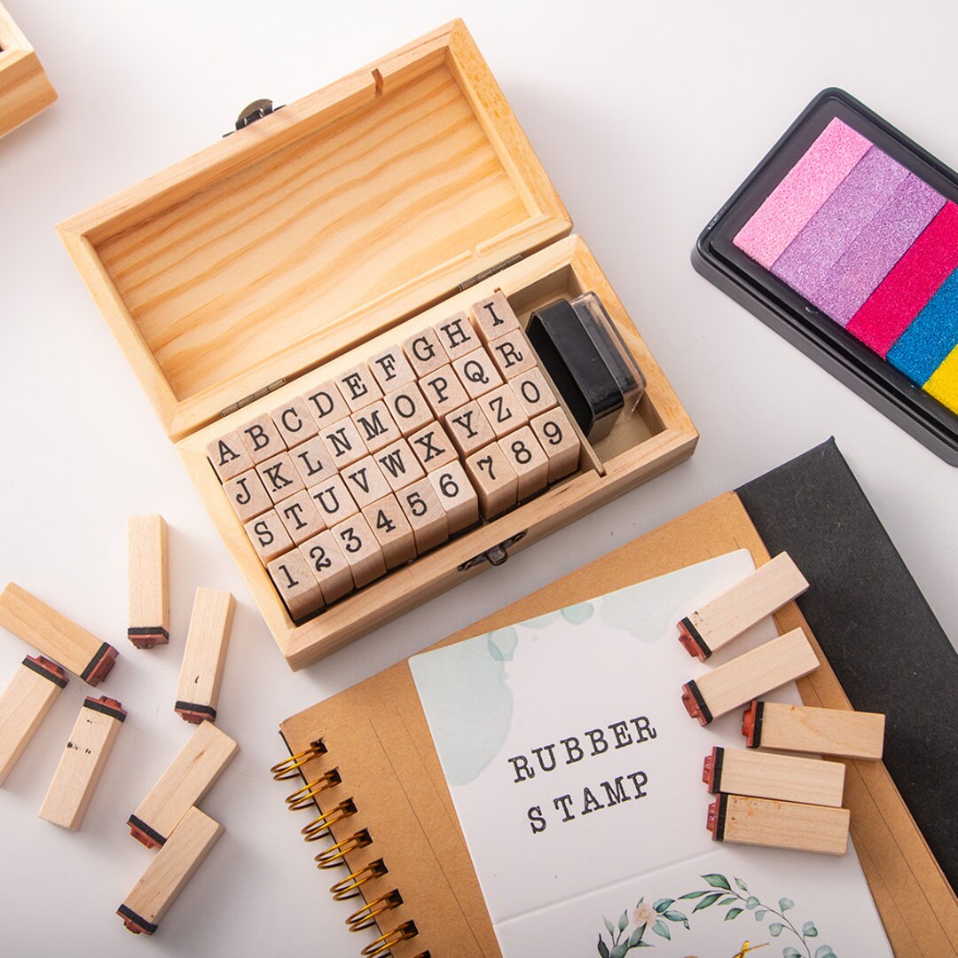 Mini Sized Retro Vintage Alphabet Stamp Set, 26 Alphabet & 10 Number