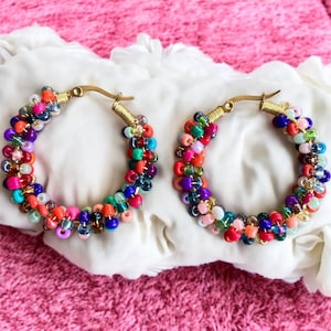 Beautiful Multi Colored Hoops - Colorful Small Beaded Earrings - Amazing Trendy Dainty Earrings - Cool Hoop Lovers Jewelry - Gift for Her