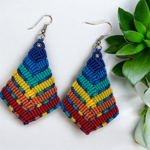Rainbow Macrame Earrings, Handmade Earrings, Asymmetric Hoops Earring, Handmade Macrame, Dangle Earring,Macrame Jewelry,Micro Macrame,