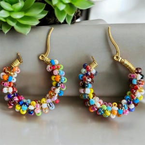Mini Multi Colored Hoops - Colorful Small Beaded Earrings - Amazing Trendy Dainty Earrings - Cool Hoop Lovers Jewelry - Gift for Her