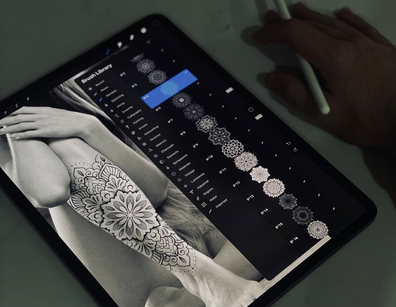 55x Procreate Mandala Stamp Brush Set | Ornamental Tattoo Designs for ...