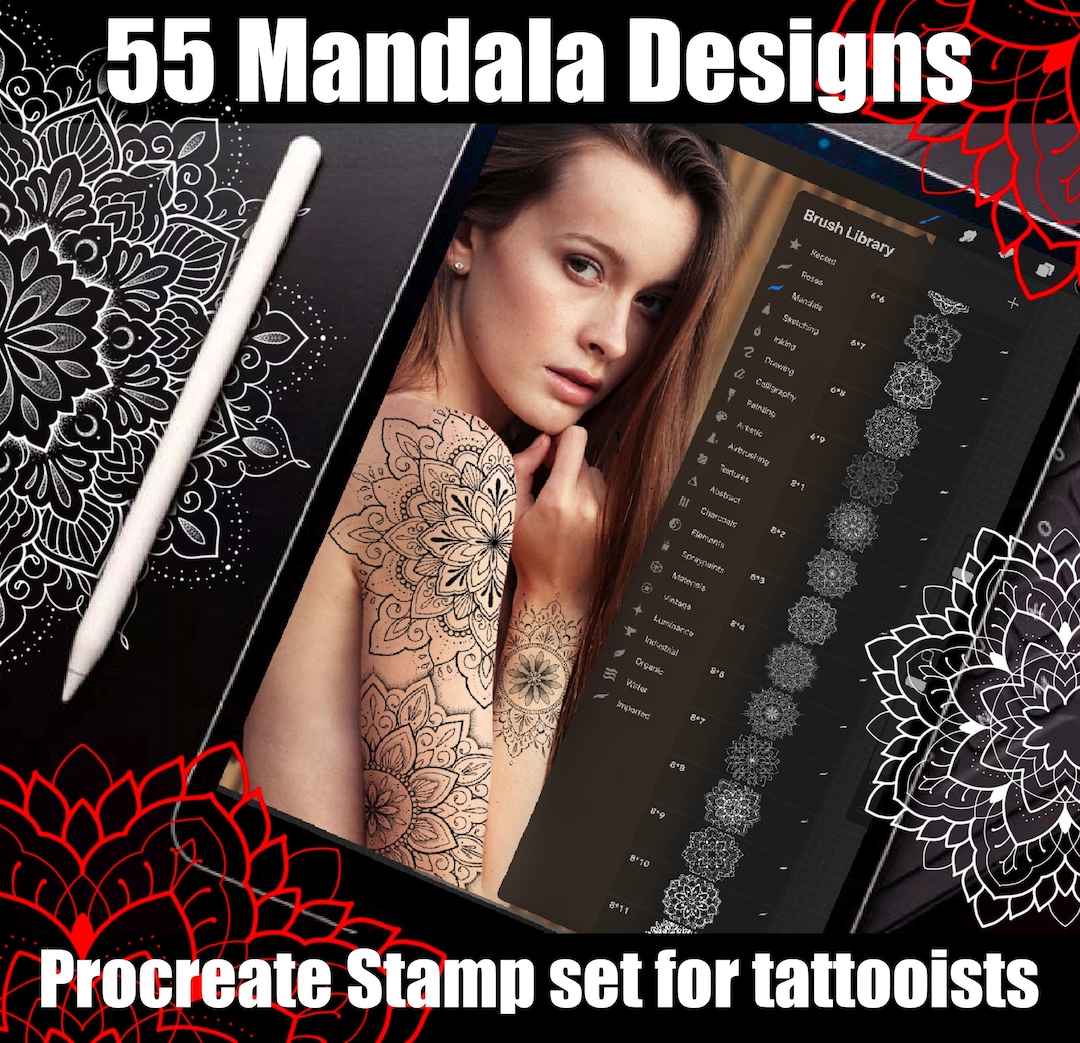 55x Procreate Mandala Stamp Brush Set | Ornamental Tattoo Designs for ...