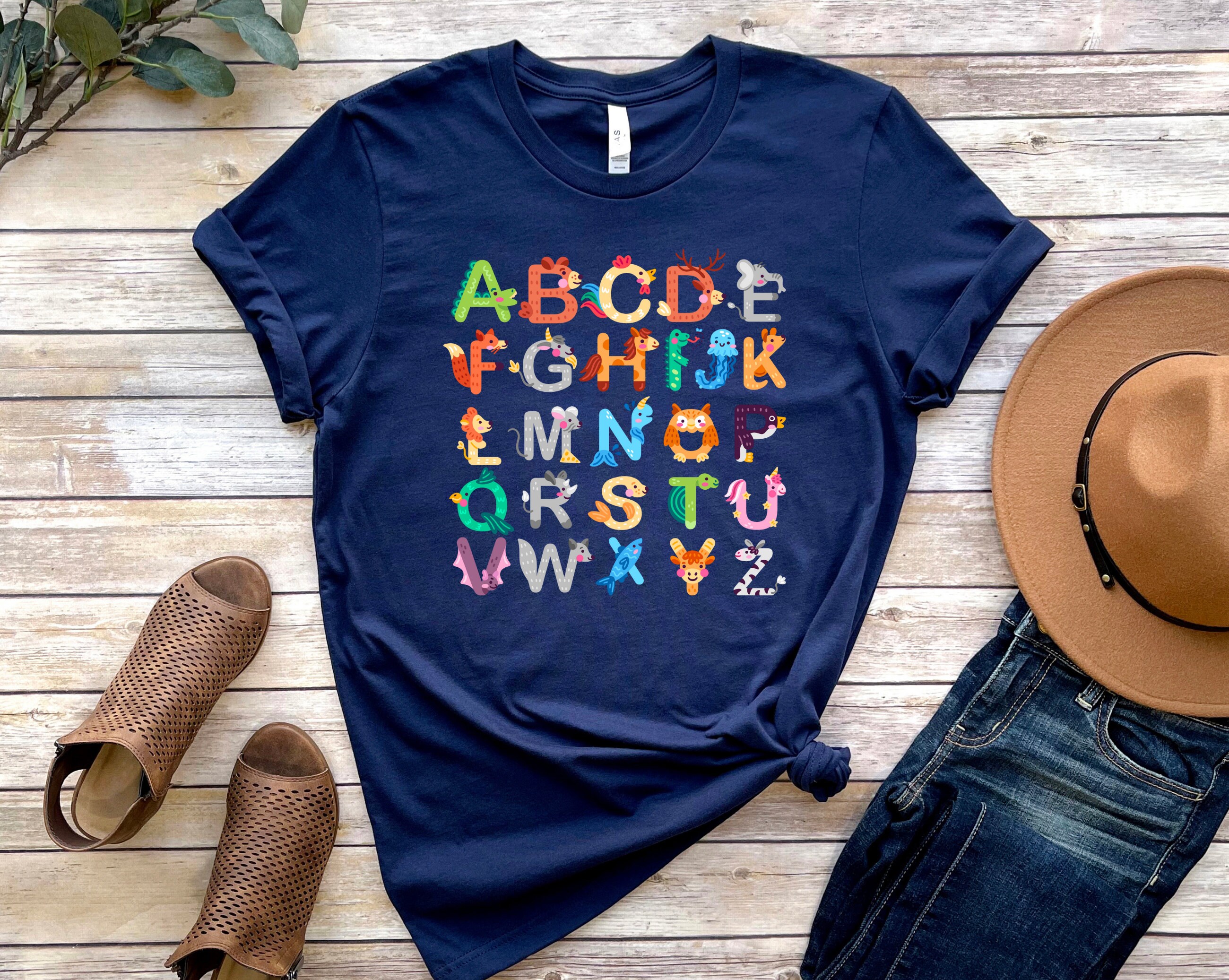 Alphabet Shirt ABC Shirt Alphabet Shirt for Teacher Animals Etsy