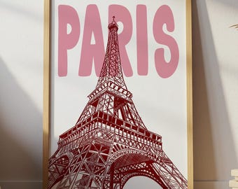 Cool vintage Paris print, Pink Paris wall art, Vintage Eiffel tower print, Retro Paris print, Pink Eiffel tower poster, Eiffel tower art