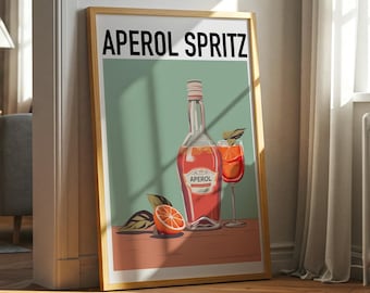Vintage Aperol Spritz print, Aperol spritz poster, Aperol spritz wall art, Vintage cocktail poster bar cart print, Cocktail kitchen wall art