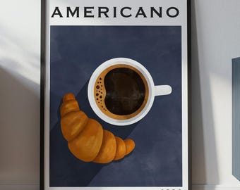 Plakat z kawą w stylu vintage, Dekoracja ścienna stacji kawowej, Dekoracja baru kawowego w stylu vintage, Sztuka ścienna z kawą americano, Prezent na ścianę do kuchni z kawą