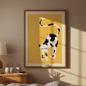 Yellow cat print, Black and white cat print, Colourful cat print, Fun cat wall art, Colorful animal print, Gift for cat lovers