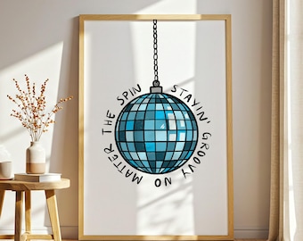 Blue Disco ball print, Disco ball wall art, Mirrorball poster, Funky disco print, Retro disco wall art, Girly bedroom wall decor