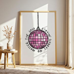 Roze discobal print, discobal kunst aan de muur, mirrorball poster, funky disco print, retro disco kunst aan de muur, girly slaapkamer wanddecoratie