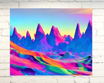 Western Landscape, Colorful Mountain Print, Colorful Landscape Print, Abstract Landscape Print, Colorful Mountains Canvas Print 20"x16"