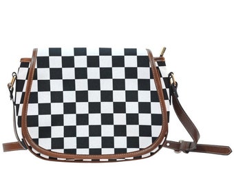 Checkered Purse, Black and White Handbag, Checkered Shoulder Bag, Retro Handbag, Checkerboard Bag, Black and White, Stylish Crossbody Bag