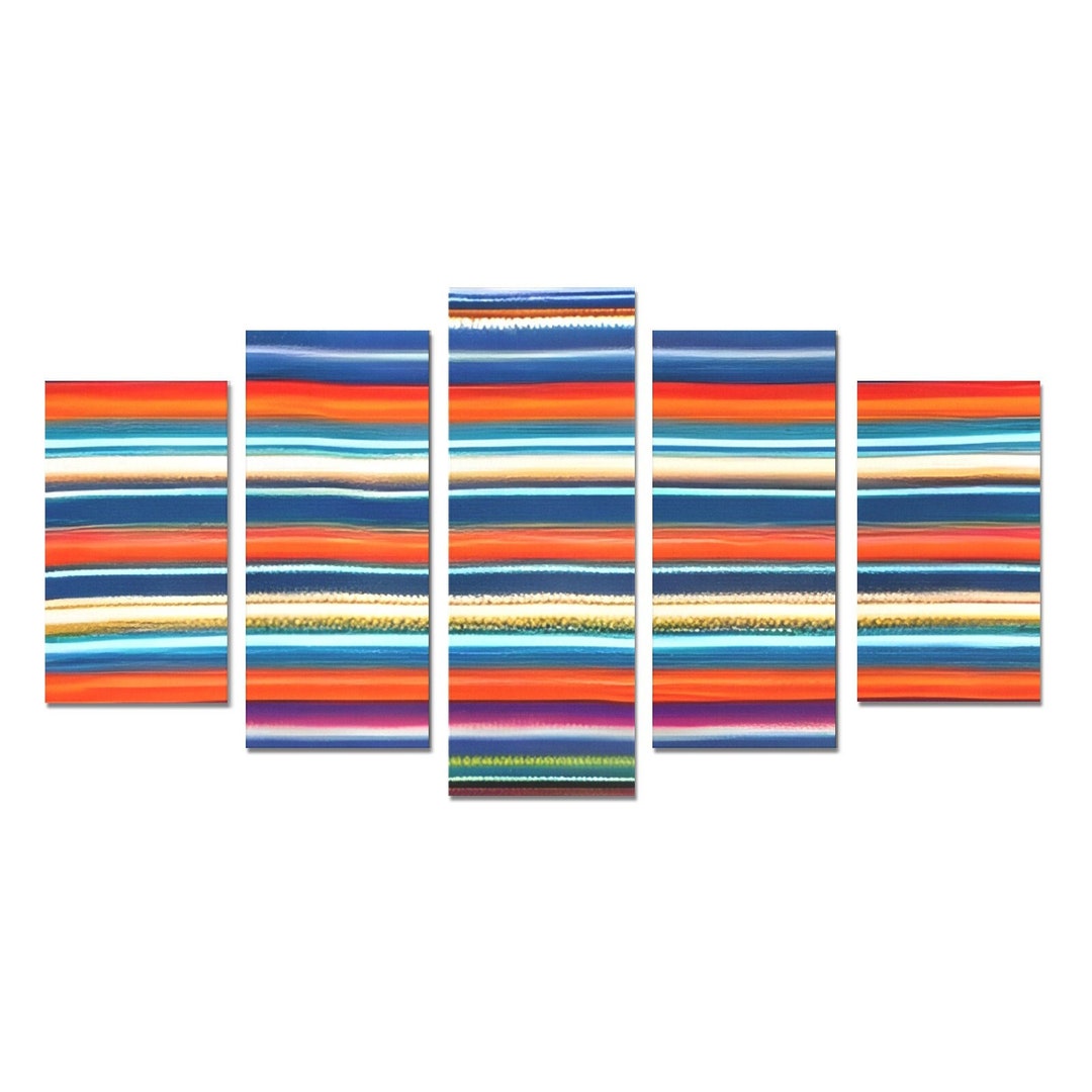 Colorful Striped Wall Art, Multi Panel Canvas Wall Decor, 5 Piece Wall