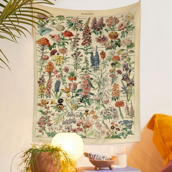 Vintage Aesthetic Botanical Wild Plant herb Tapestry,Mushroom Tapestry, Boho Hippie home decor gift,Tapestries for Bedroom Living Room Decor