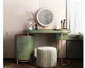 Elegant Vintage-Inspired  Dressing Table | Handcrafted Vanity Furniture | Green, White, Black Options — Stool Included