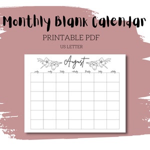 Floral Theme Monthly Blank Calendar