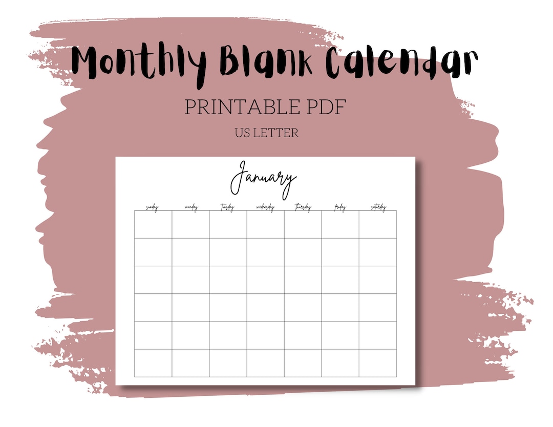 Blank Monthly Calendar - Etsy