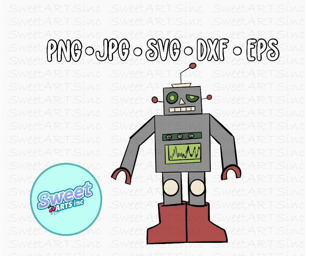 Robot Digital Download Robot Clipart Orange Green Robot Png Etsy