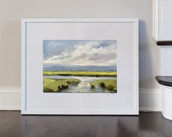 Marsh Canvas Oil Painting Low Country Art Sunset Country Landscape Painting Cloud Nature Original Painting Charleston Art Small Art Framed