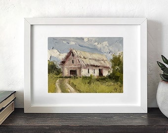 Barn Canvas Art Small Oil Painting Countryside Painting Mini Original Art Barn Wall Art Landscape Miniature Oil Painting Farmhouse Style Art