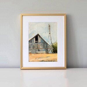 Old barn art small canvas oil painting countryside fall landscape original artwork homemade farm decor Texas farmhouse wall art for gift