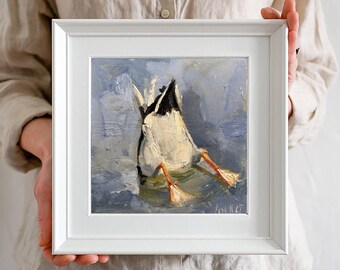 Pintura al óleo de pato sobre lienzo: arte impresionista de aves