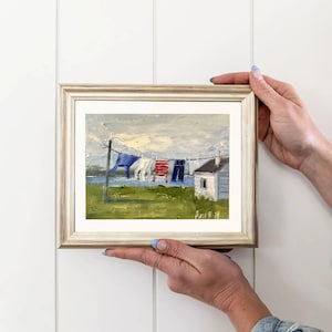 物干しロープ 海岸 油絵 ランドリールームアート 小型アート 抽象 かわいい キャンバス 絵画 北欧 オリジナル 風景 厚塗り 絵画