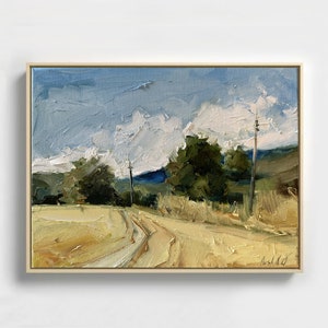 Scenic Landscape Canvas Original Oil Painting Hillside Art Fall Artwork Rainy Painting Nature Painting Cloud Painting Countryside Wall Art image 6