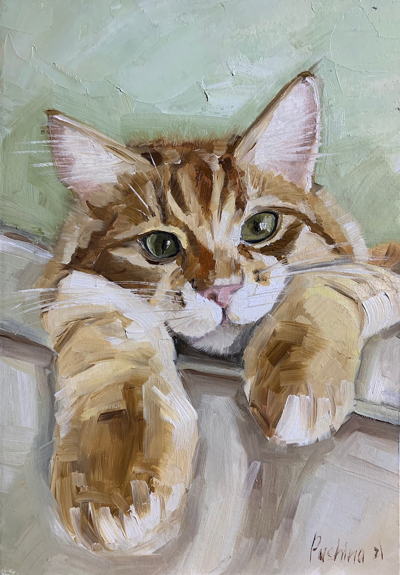 Custom Cat Portrait Oil Painting Pet Portrait Canvas Custom Pet Painting Cat Artwork Original Cat Art Gift For Cat Lovers Cat Owner Gift 20x30 stretched canv inches
